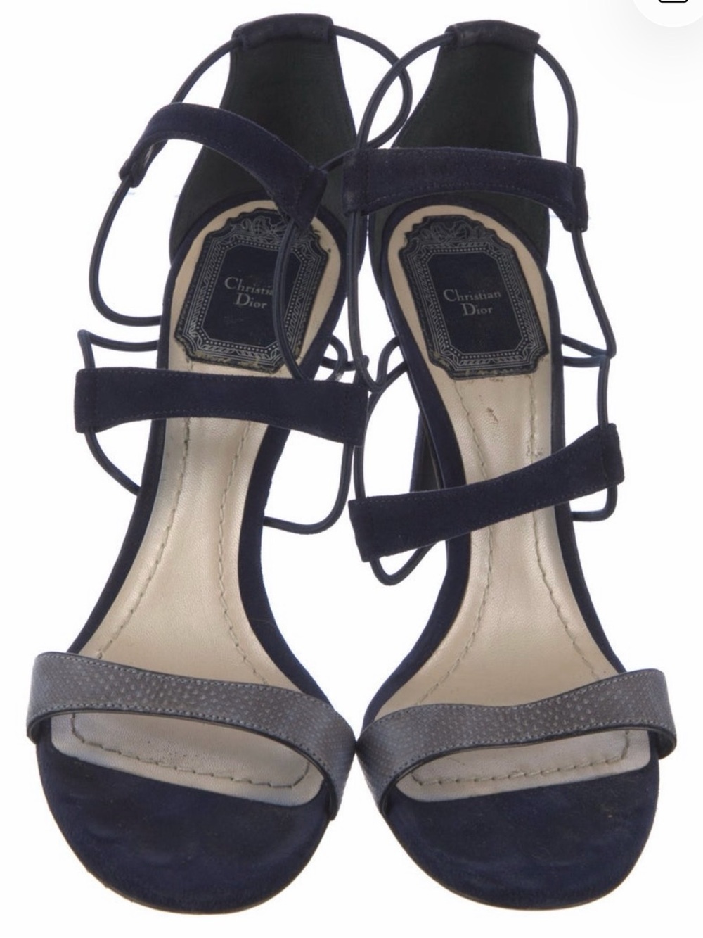 Dior Navy and Gray Suede Lace-Up Heels